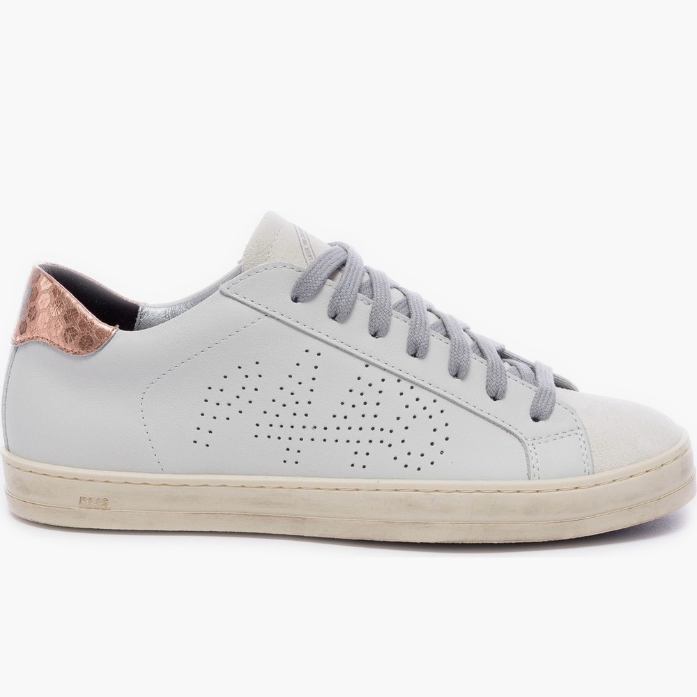 P448 Women's White and Rose Gold Sneakers